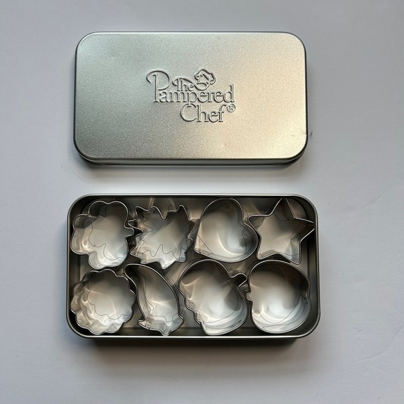 The Pampered Chef Other - Pampered Chef Creative Cutters Set of 8 Stainless Steel Mini Cookie Cutters Tin